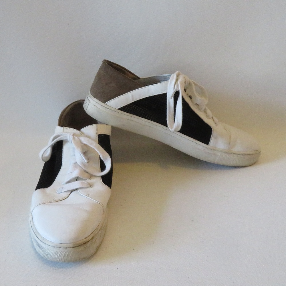VINCE WHITE LEATHER BLACK MESH LACE UP SNEAKERS 9 - Picture 1 of 8